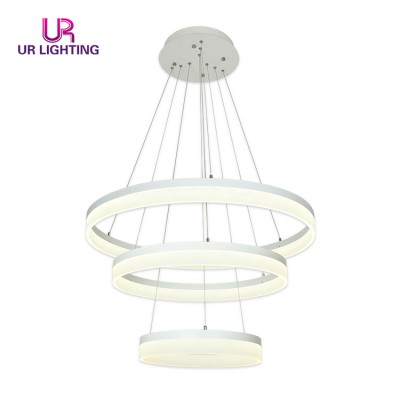 Energy Saving big modern lighting fixtures home white annular led chandelier pendant lamp